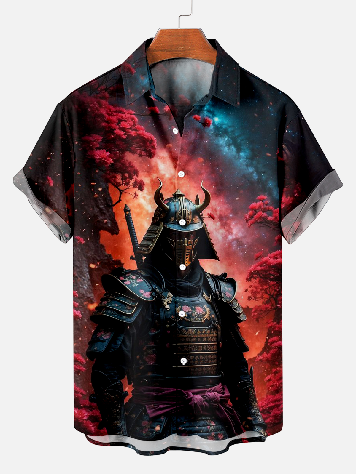 Masked Samurai Sakura Short Sleeve Shirt PLUSCLOTHESMAN