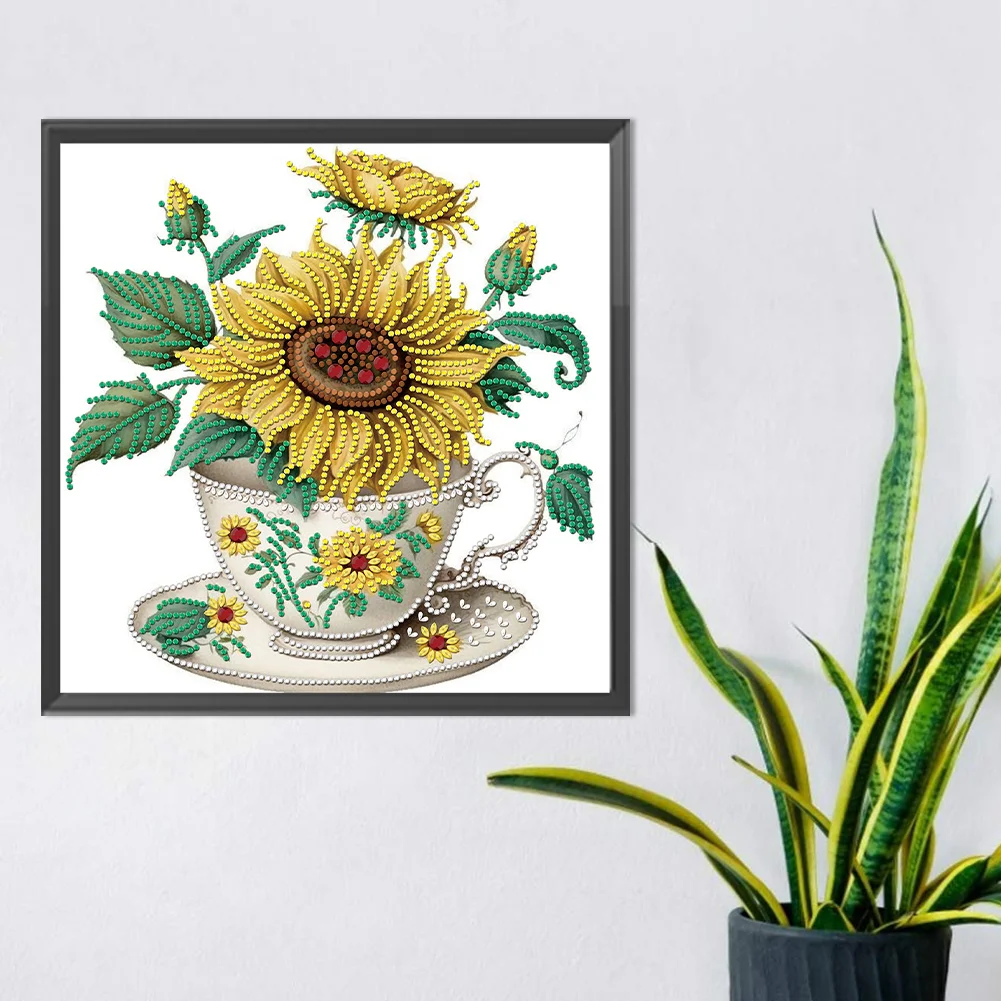 Diamond Painting - Partial Special Shaped Drill - Sunflower Cup(Canvas|30*30cm)