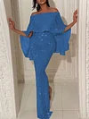 Sequined Off-The-Shoulder Falbala Sexy Slim Split-Backless Party Maxi Dress