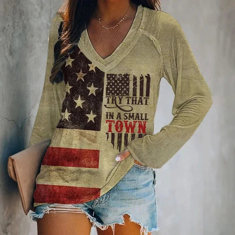 VChics Try That In A Small Town American Flag Print T Shirt