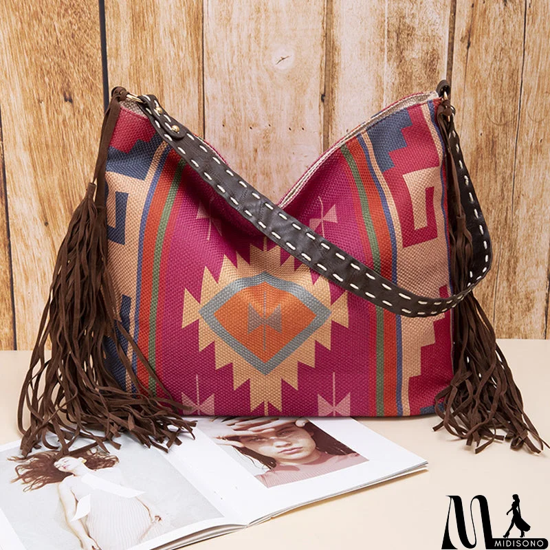 MidiSono - Casual College Color Block Tassel Bags