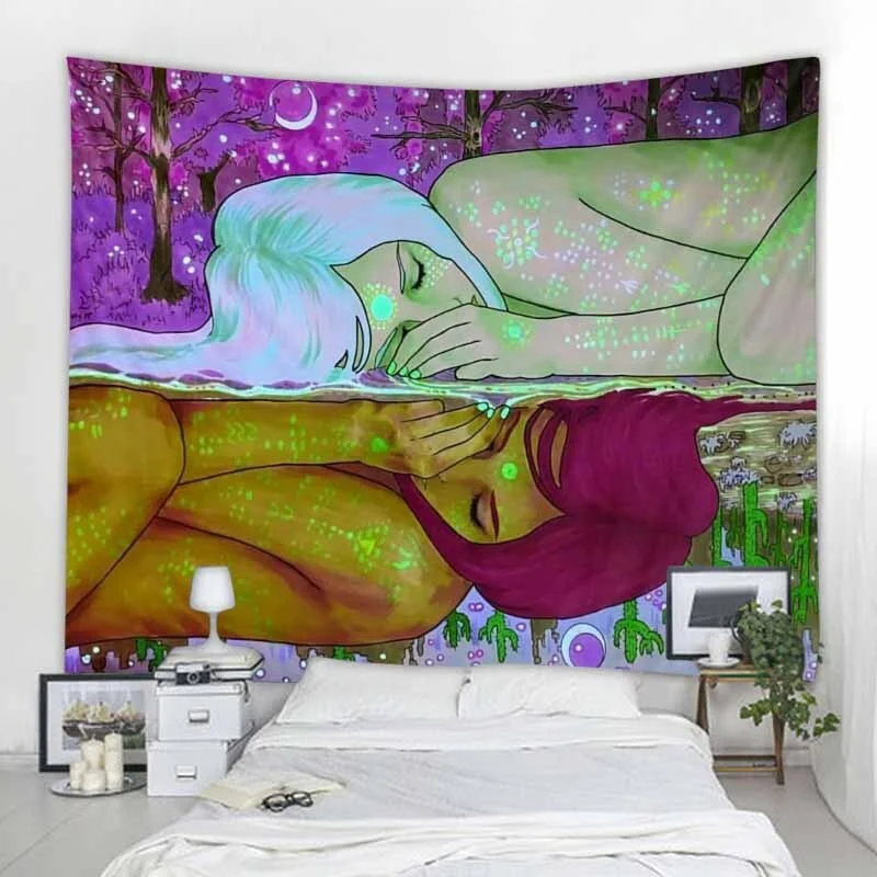 Nigikala Illustration Wall Hanging Tapestry Hippie Kawaii Home Wall Decor Boho Room Personality Background Cloth Sofa Sheets