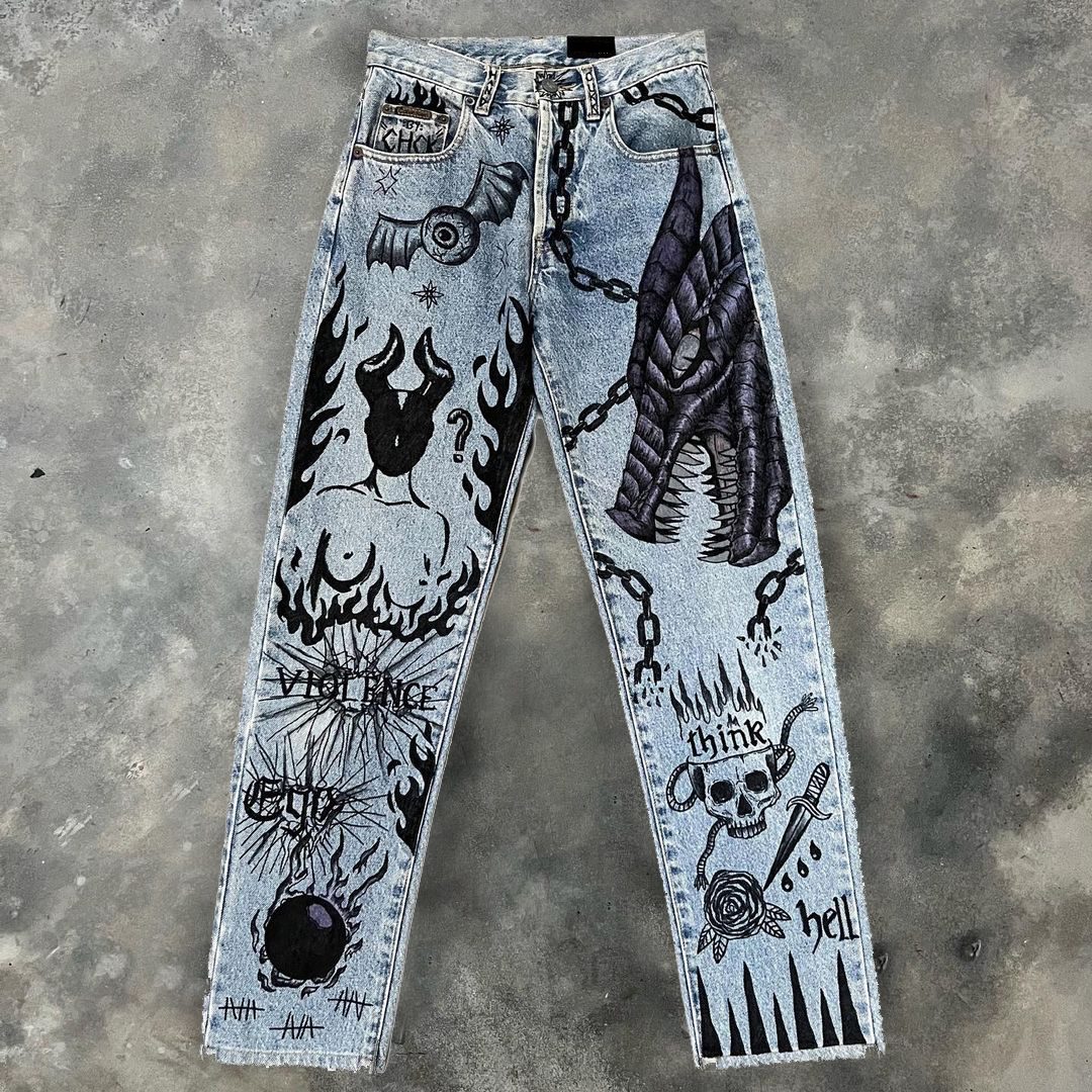 New Arrival Devil Eyes Hell's Gate Dark Street Jeans