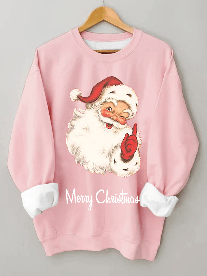 Women's Pink Santa Merry Christmas Print Casual Sweatshirt socialshop
