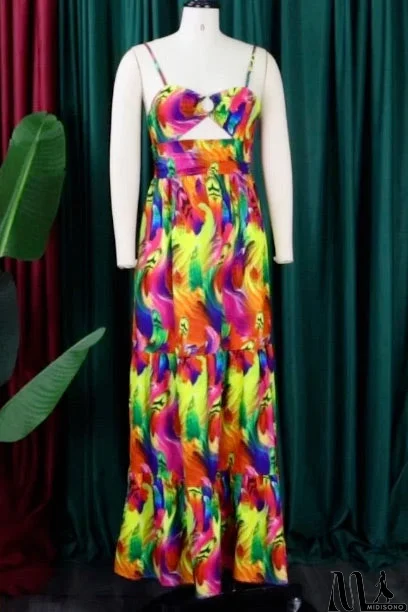 MidiSono - Sexy Print Cut Out Sleeveless Maxi Dress