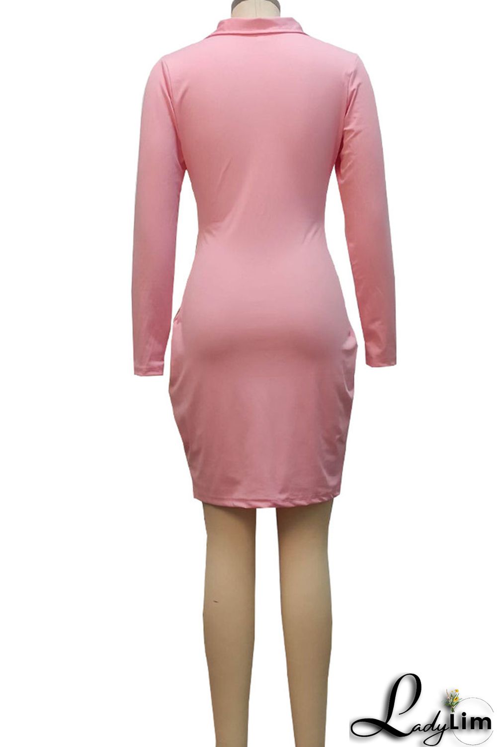 Pink Sexy Solid Split Joint Zipper Collar One Step Skirt Dresses