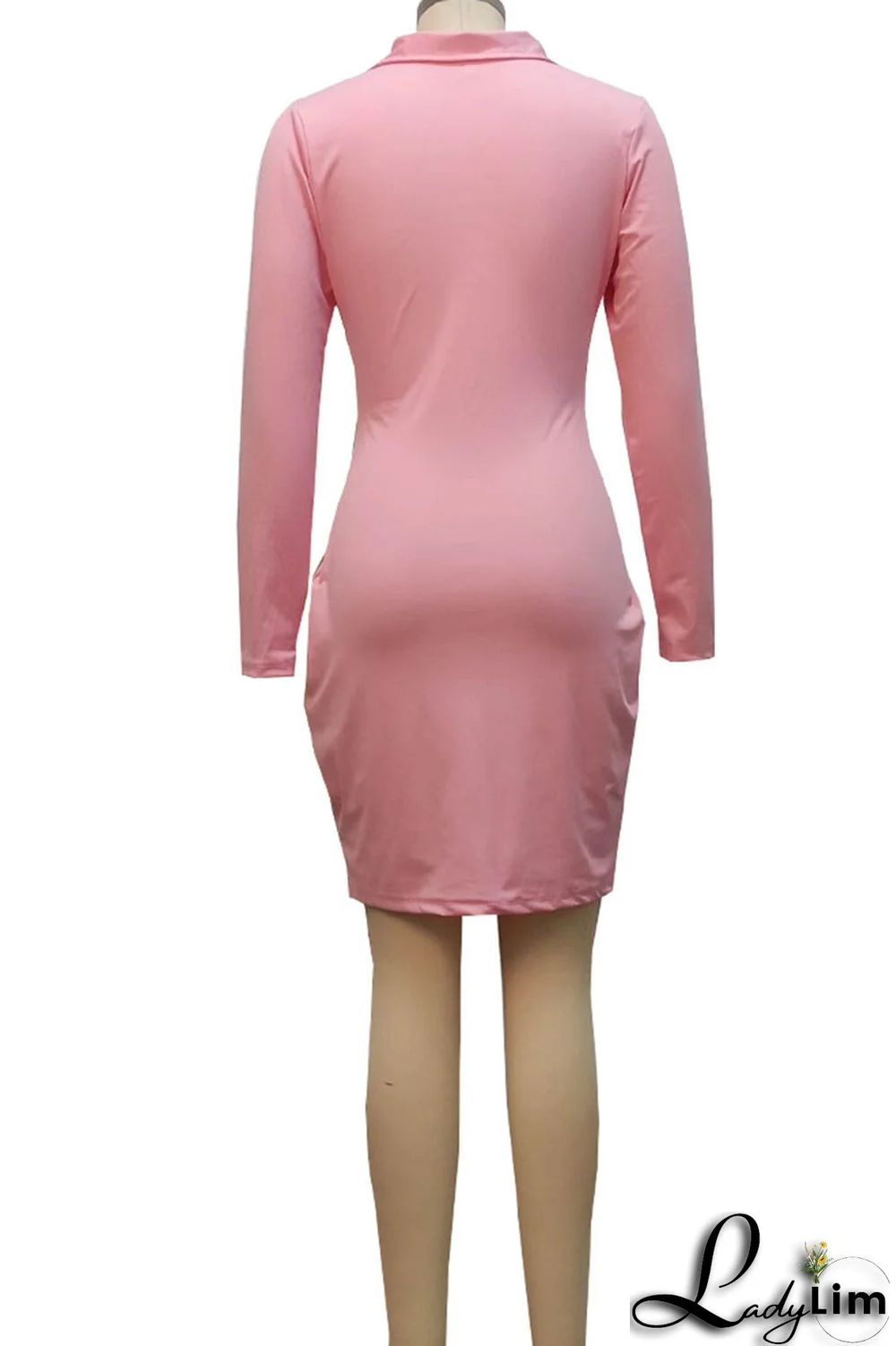 Pink Sexy Solid Split Joint Zipper Collar One Step Skirt Dresses