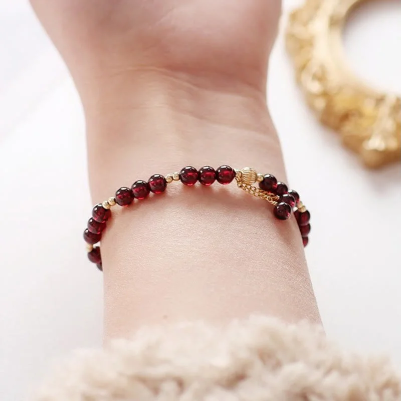 Natural Garnet 14K Gold Calm Bracelet
