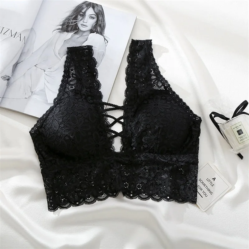 Lace Bralette Backless Wireless Crop Top Sexy 3/4 Cup Floral Bras For Women Fashion Female 4 Colors Padded Underwear Lingerie