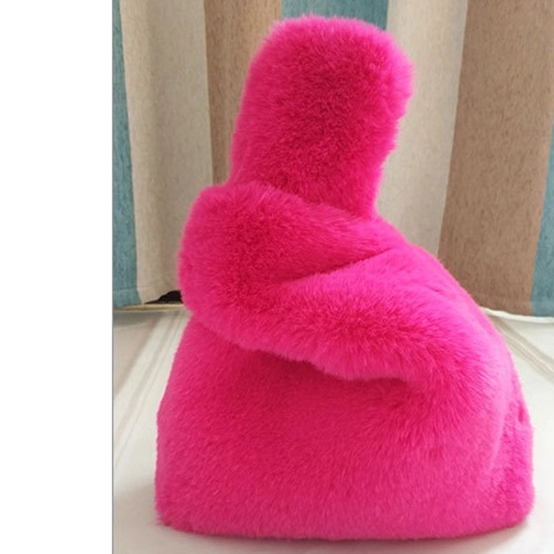 Furry Korean Style Autumn And Winter Imitation Rex Rabbit Fur Handbag Cute Plush Vest Bag For Women