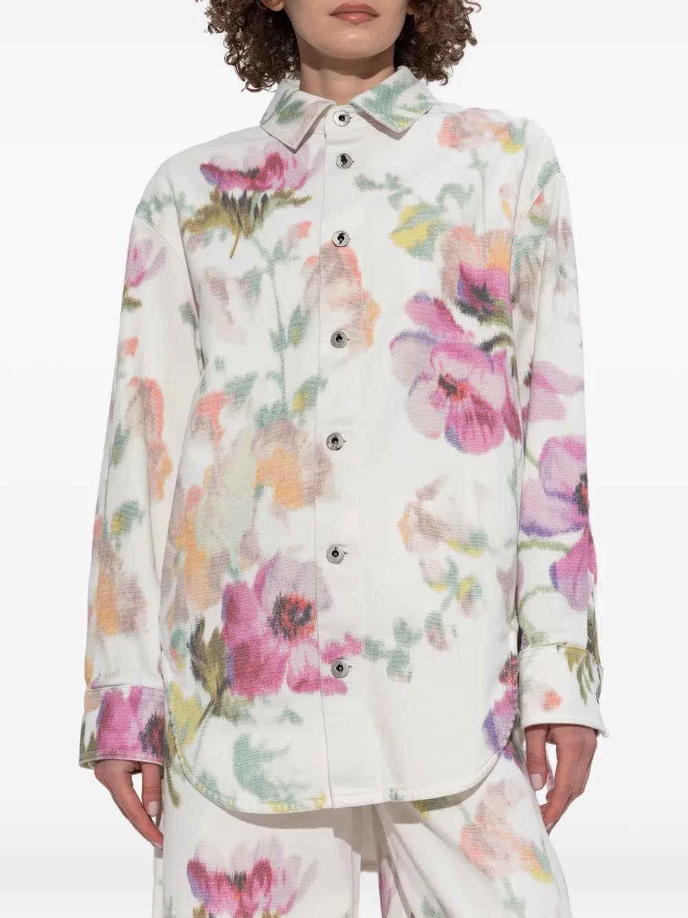Elegant Androgynous Floral Print Button-down Jacket