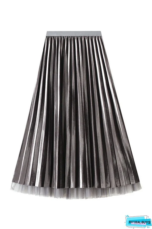 Reversible gold velvet mesh skirt