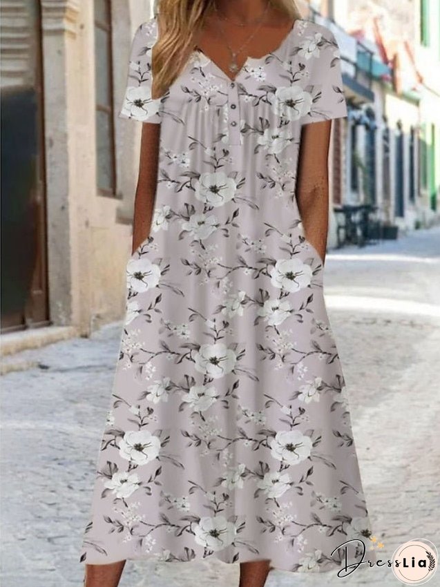 Casual Dress A Line Dress Summer Dress Floral Paisley Pocket Print V Neck Midi Dress Fashion Modern Daily Holiday Short Sleeve Regular Fit White Cream Blue Summer Spring S M L XL XXL for Women