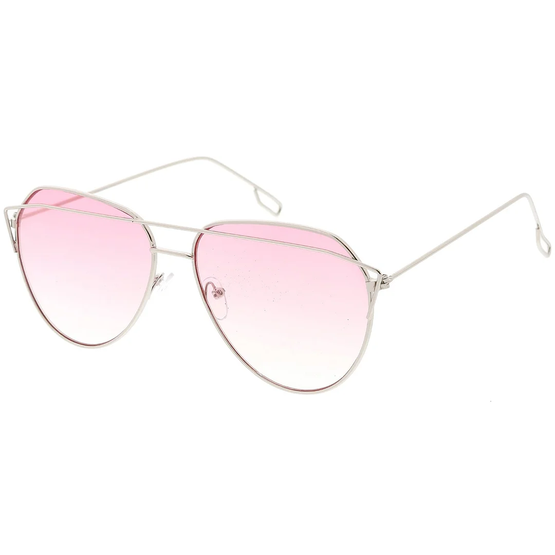 Modern Aviator glasses Metal Crossbar Slim Arms Color Gradient Flat Lens 58mm