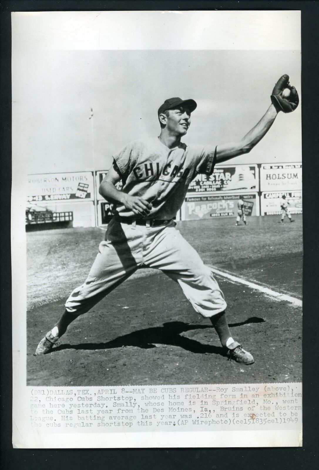 Roy Smalley 1949 Press Photo Poster painting Chicago Cubs