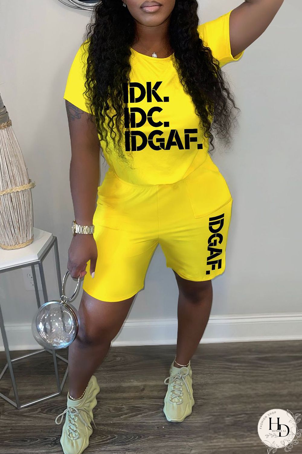 Black Casual Letter Print Basic O Neck Short Sleeve Two Pieces