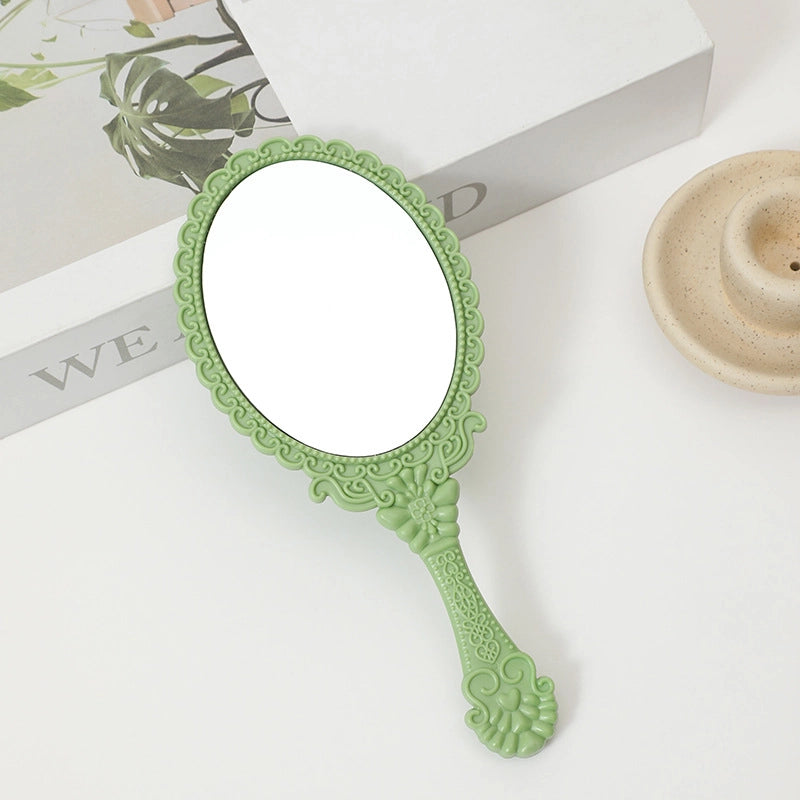 Handheld Makeup Mirror European Lace Small Portable Plastic Handle Advertising Small Mirror Factory