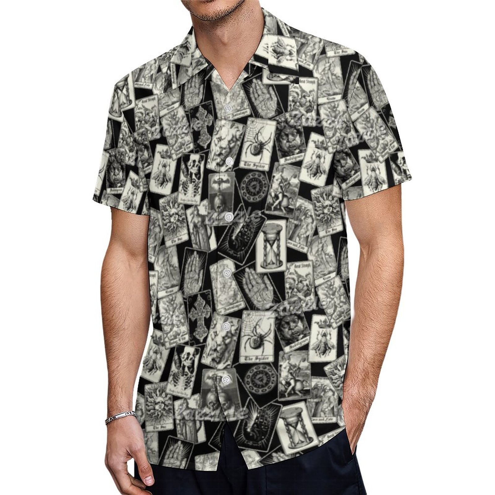 Tarot Card Gothic Witchcraft Goth Fortune Teller Hawaiian Shirt Mens Button Down Tropical Hawaii Beach Shirts