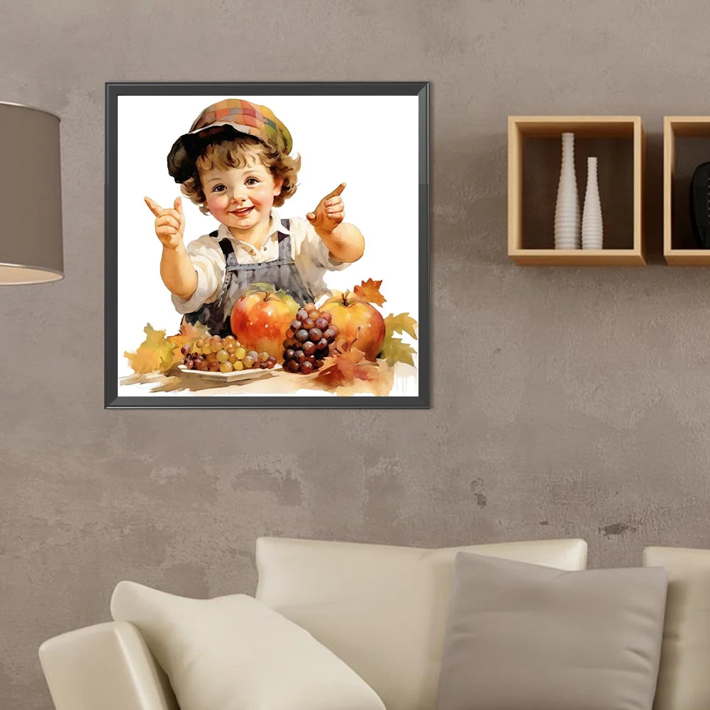 Diamond Painting - Full Round Drill - Harvest Farm Kid(Canvas|40*40cm)