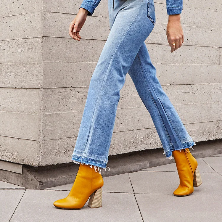 Yellow Block Heel Ankle Booties Vdcoo