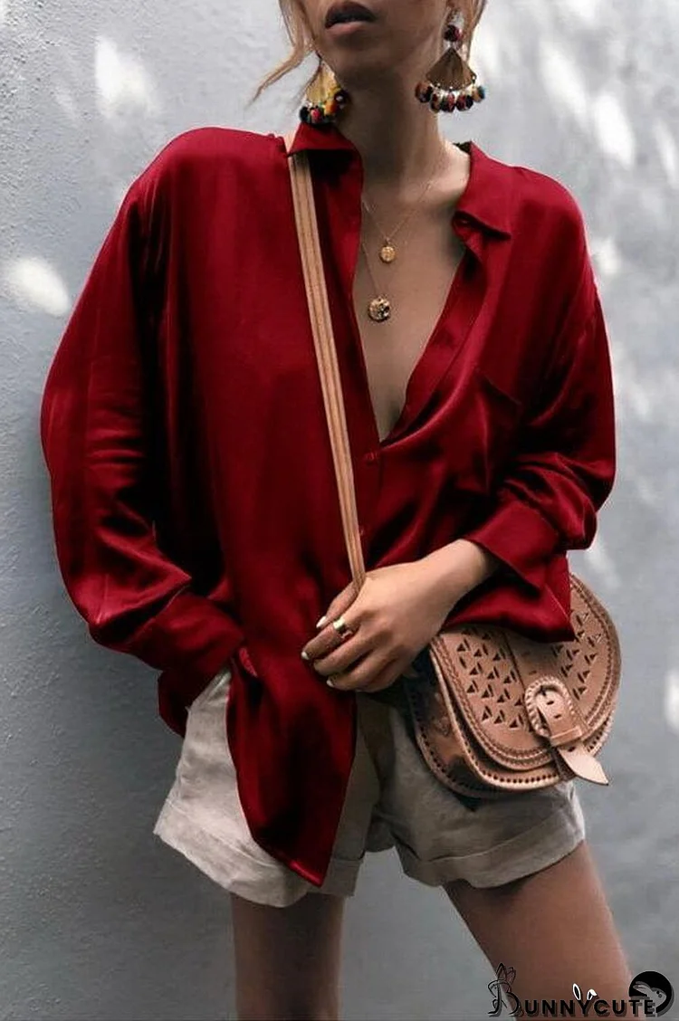 Solid Color Loose Cardigan Shirt