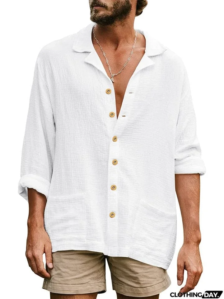 Men's Holiday Retro Long Sleeve Solid Color Lapel Shirt