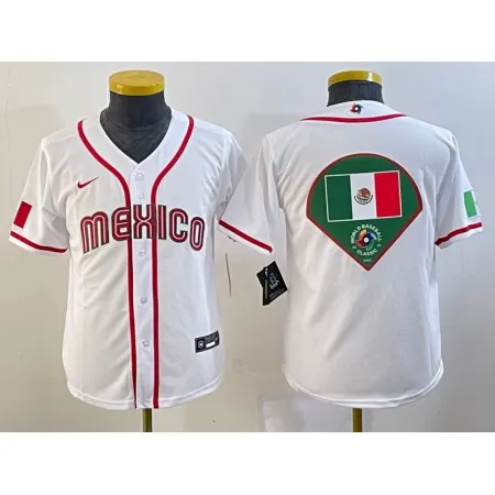 Youth Mexico Baseball 2023 White Big Logo World Baseball Classic Stitched Jersey CPRK