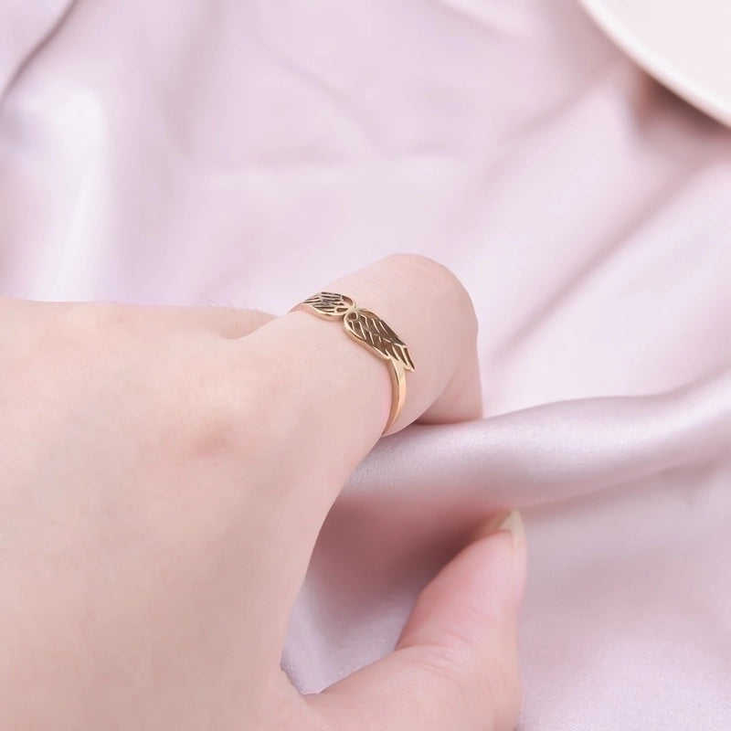 Basic Wings 304 Stainless Steel 18K Gold Plated Open Rings