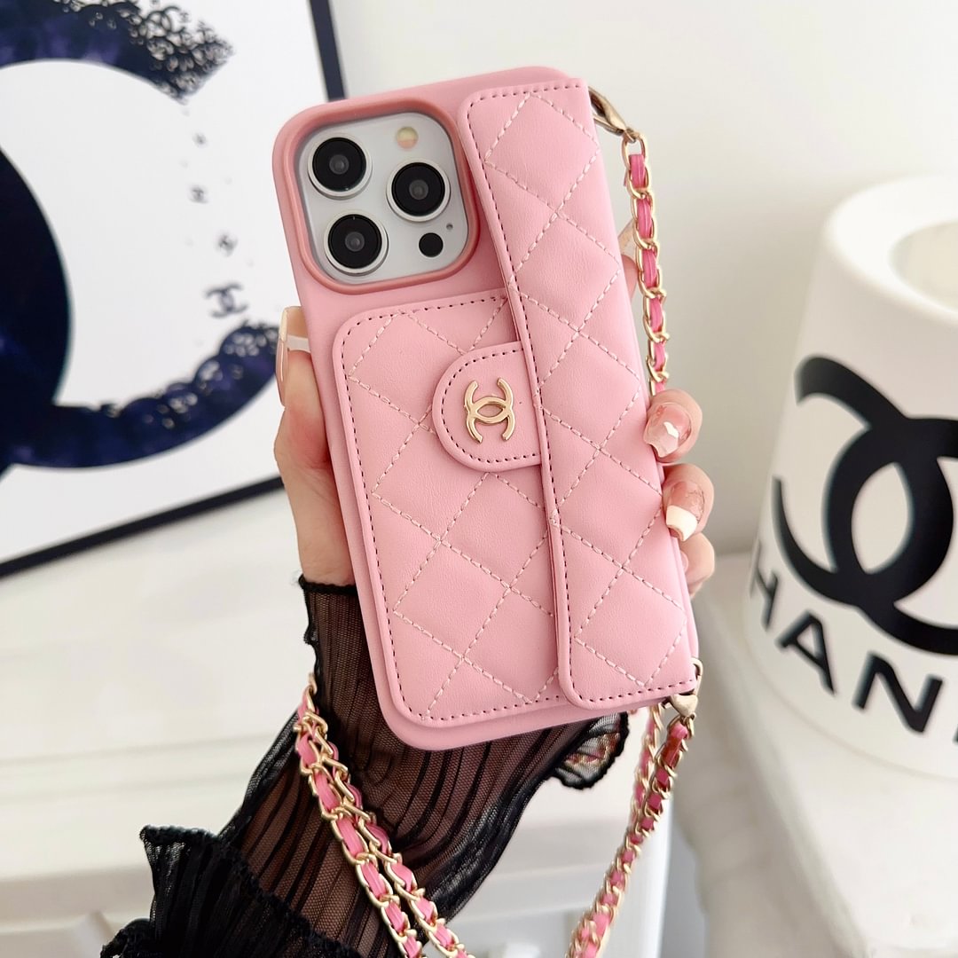 Chanel Official Hand Chain Cardholder Leather iPhone Case Crossbody Cord