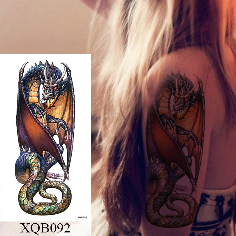 Waterproof Temporary Tattoo Sticker Moon Sea Mermaid Flash Tattoos Flowers Skull Dragon Body Art Arm Fake Tatoo Women Men