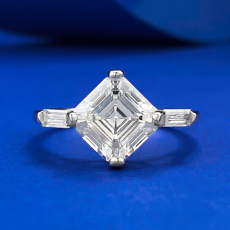 MIKAMU S925 Silver 8*8mm Asscher Cut White Diamond Ring for Women