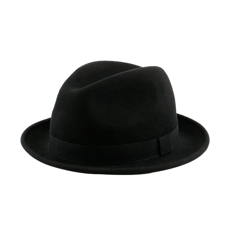 Vintage Jazz Felt Hat Rolled Brim Pure Wool Hat