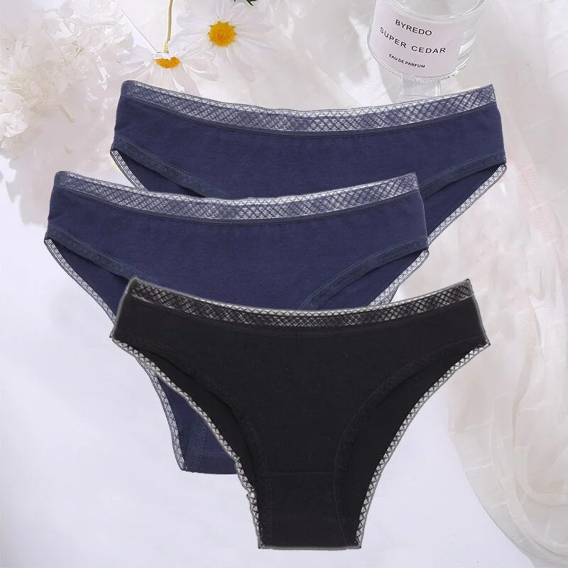 FINETOO 3PCS/Set Cotton Women Mesh Panties Sexy Perspective Lingerie Femme Underwear Girl Underpant Breathable Woman Panty Tanga