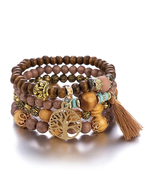 Bohemia Multi-Layer Wood Beads Handmade Tassels Bracelet
