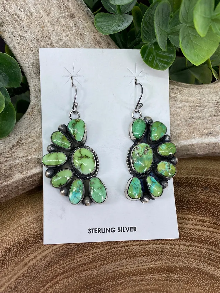 Half Moon Sterling 7 Stone Earrings - Turquoise