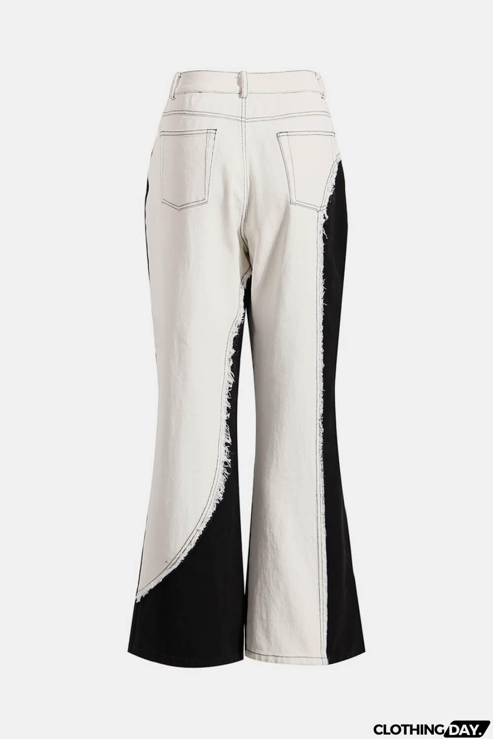 Contrast Frayed Detail Flare Jeans