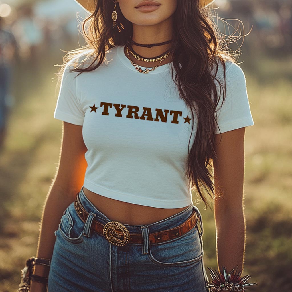 Women's Tyrant Rodeo Western Cowboy Carter Print Cropped Short Sleeve T-Shirt Y2k Baby Tee
