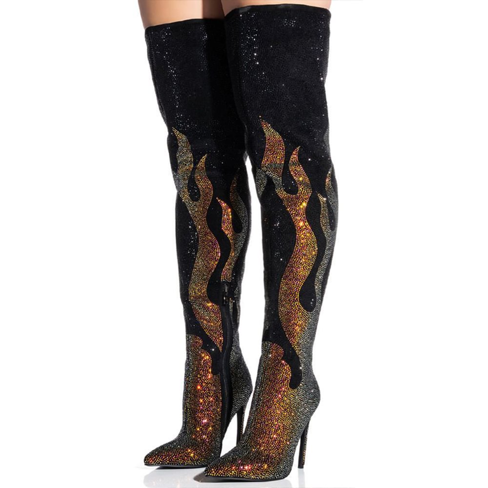 Glitter Leather Over The Knee Boots Stiletto Heel High Boots Nicepairs