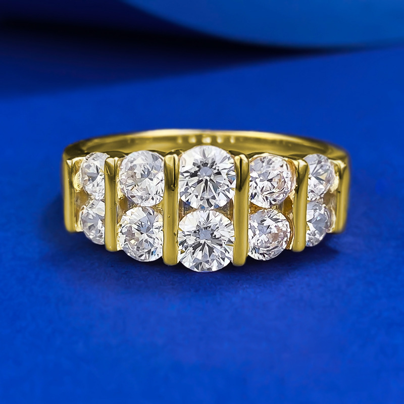 MIKAMU Jewelry S925 Silver Gold-Plated Fashion Double Row Diamond Ring