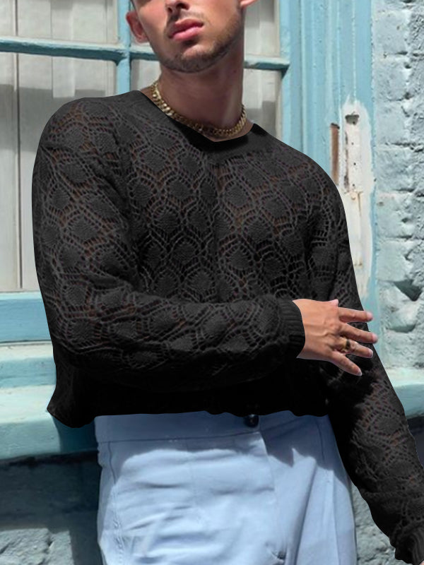Aonga - Mens See-through Knitted Long-sleeved SweaterI aonga