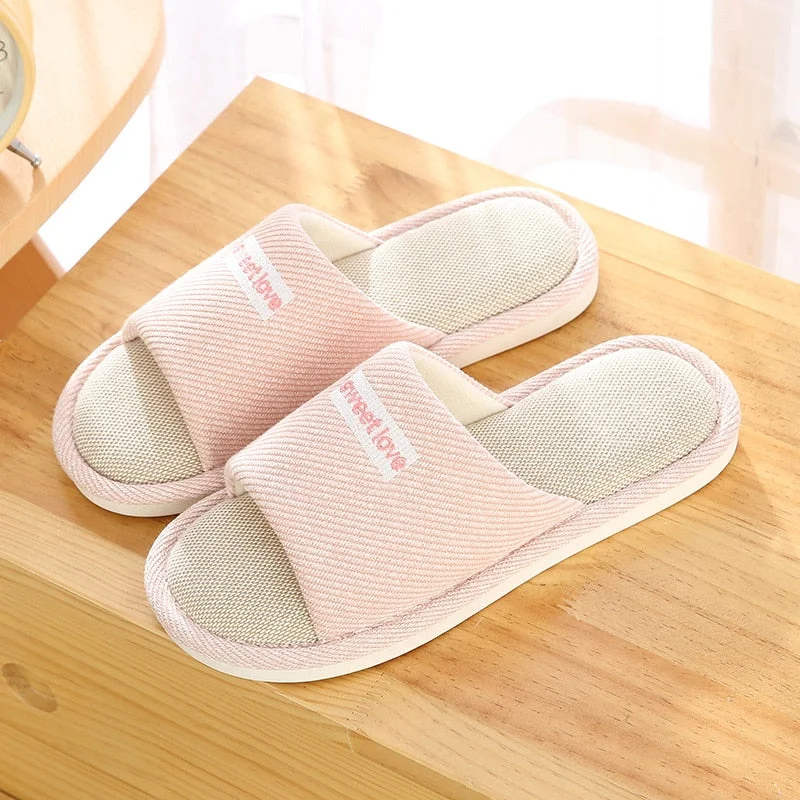 Men and Women Home Linen Slippers Home Indoor Non-slip Soft Bottom Summer Sandals Couple Four Seasons Cotton and Linen
