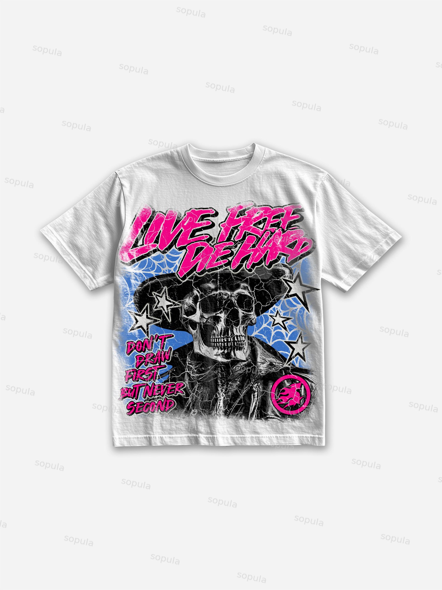 Live Free, Die Hard Skull Cowboy Vintage Graphic Cotton T-shirt - SOPULA