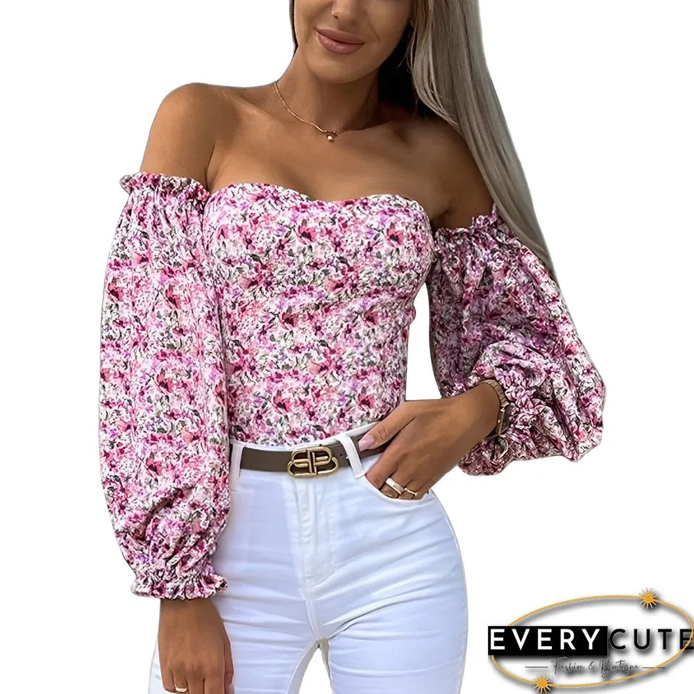 Floral Print Off Shoulder Puff Sleeves Tops
