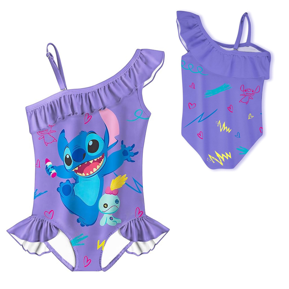 Stitch Theme Girls' One-Piece Swimsuit and Cap Set - Blue Cat 8190 -Mayoulove