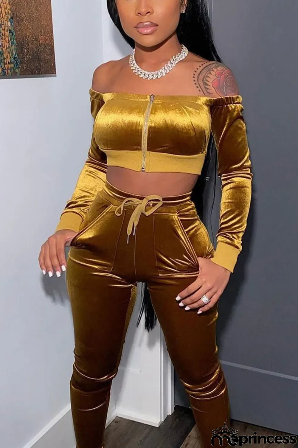 Silver Sexy Solid Bateau Neck Two Pieces