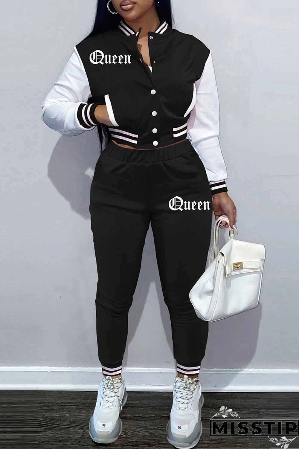 Coffee Fashion Casual Patchwork Letter Long Sleeve Two Pieces