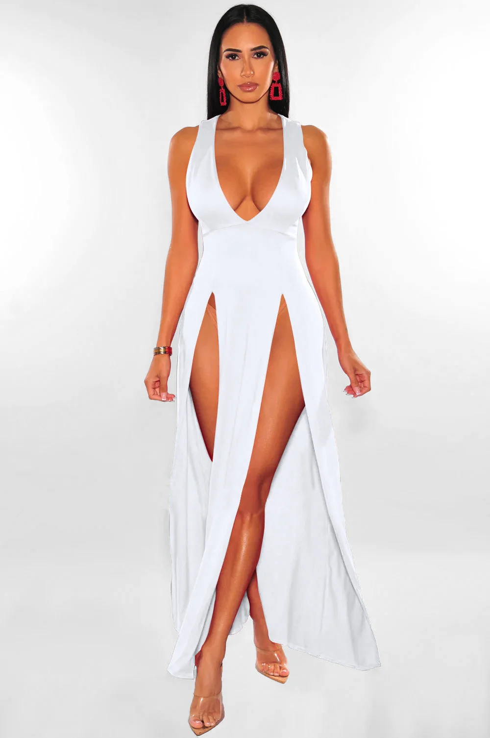 Brownm Summer Long Deep V Split Multi-color Dresses