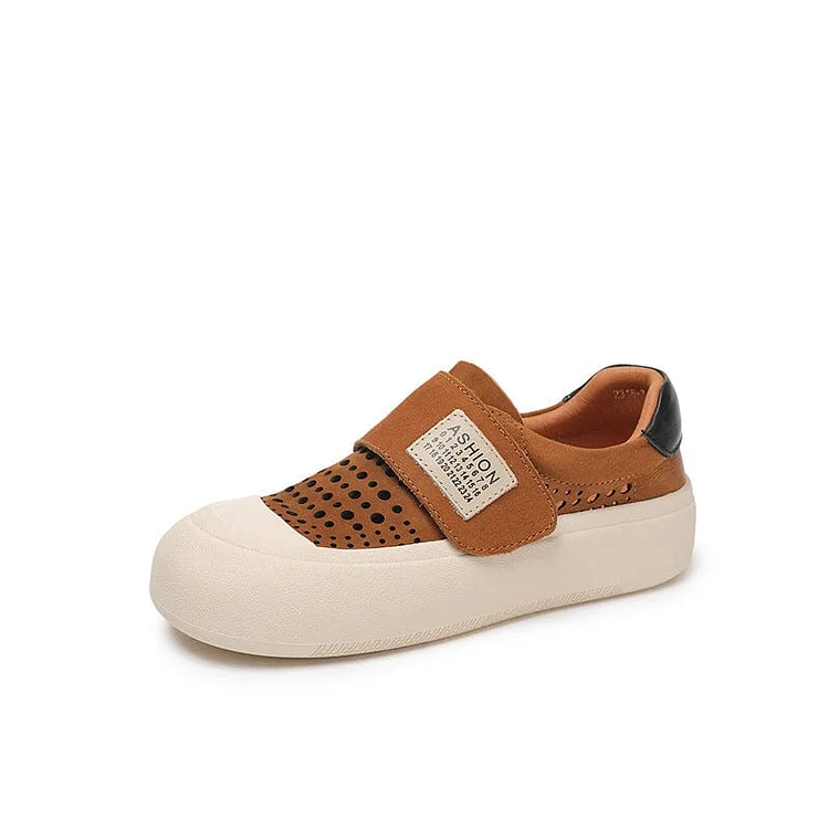 Summer Stylish Hollow Leather Velcro Casual Shoes