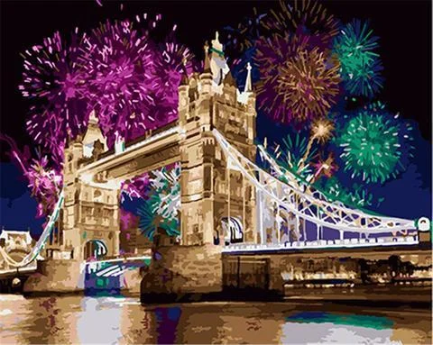 DIY Paint by Numbers Kit for Adults - Tower Bridge Fireworks、bestdiys、sdecorshop
