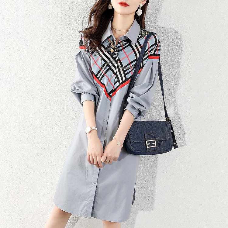 Blue Casual Paneled Long Sleeve Dresses